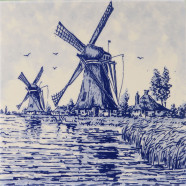 Two Windmills - Delft blue Tile 15x15cm