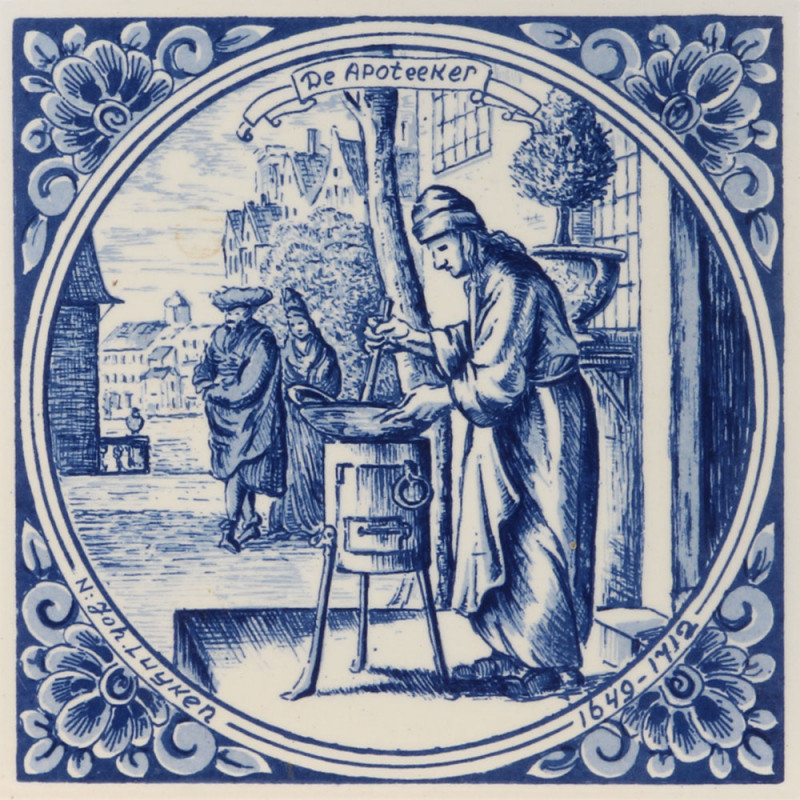 The Pharmacist - Jan Luyken professions tile - Delft Blue