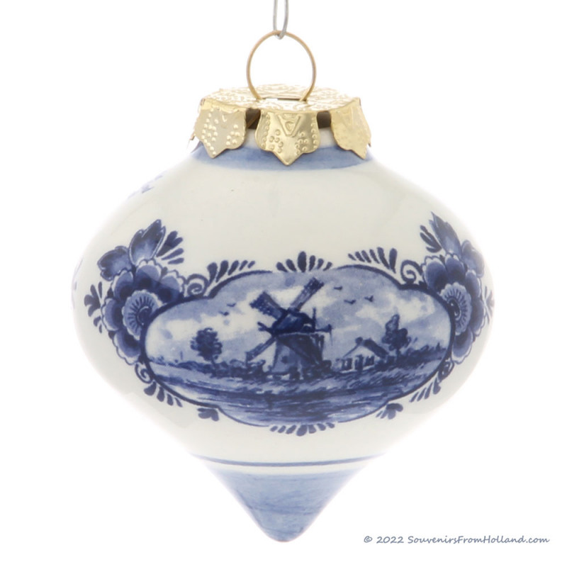 Christmas Ornament, Delft Blue, Acorn with Gold Cap - Netherlands