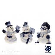 Vrolijke Sneeuwmannen set van 3 - Handgeschilderd Delfts Blauw