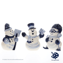 Vrolijke Sneeuwmannen set van 3 - Handgeschilderd Delfts Blauw
