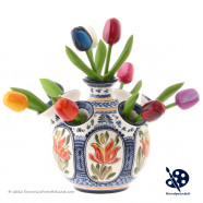 Round Tulipvase Orange Tulips - Handpainted Delft Blue