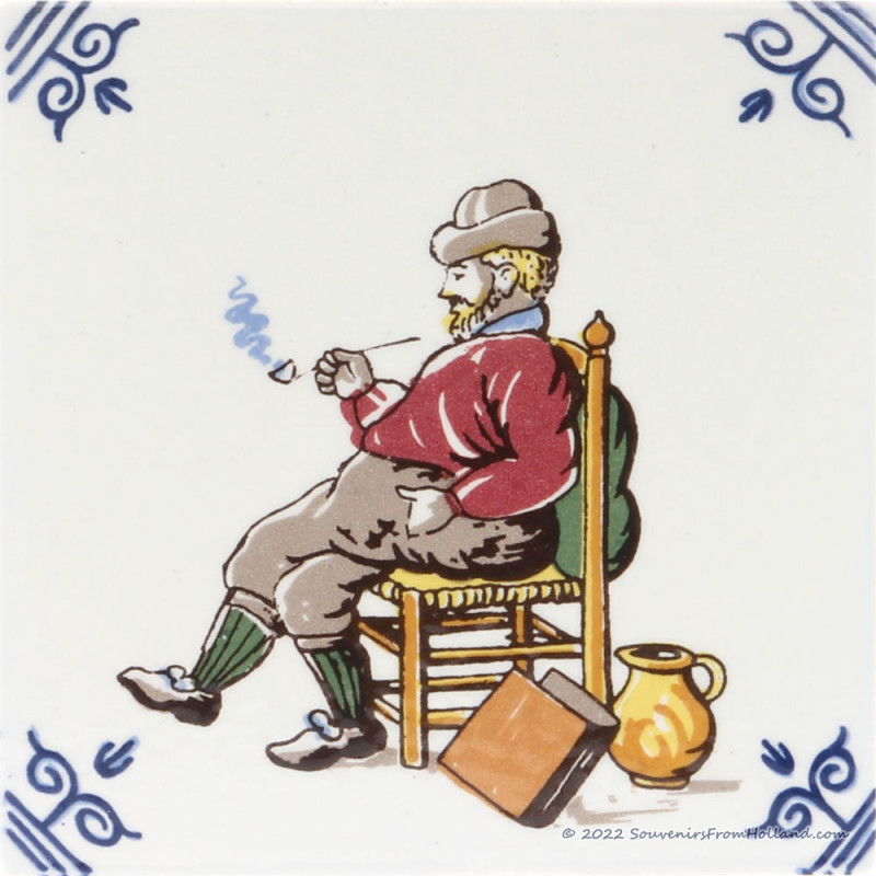 Pipe Smoker - Delftware Tile 10,7 x 10,7cm