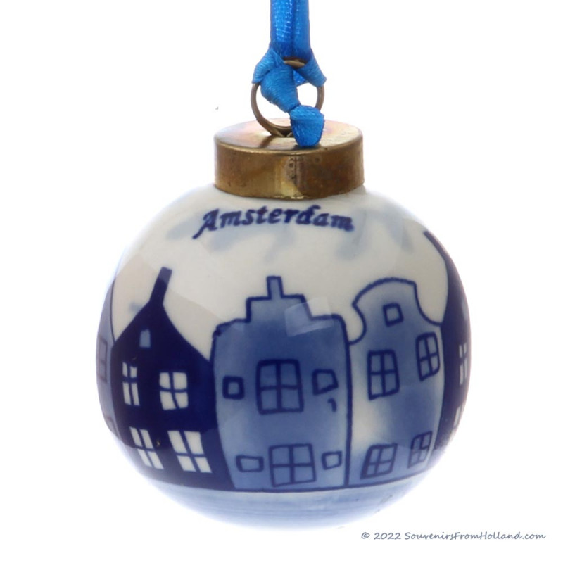 Kerstbal met Grachtenhuizen - Kerst Ornament Delfts Blauw