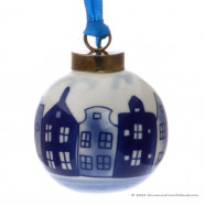 Kerstbal met Grachtenhuizen - Kerst Ornament Delfts Blauw