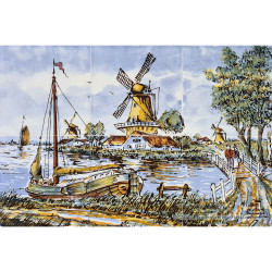 Landscape Windmill 74 Polychrome - small Delft Tile Panel - set of 6 tiles