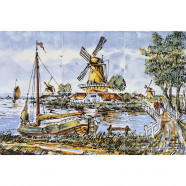 Landscape Windmill 74 Polychrome - small Delft Tile Panel - set of 6 tiles