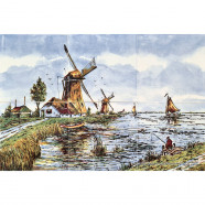 Landscape Windmill 48 Polychrome - small Delft Tile Panel - set of 6 tiles