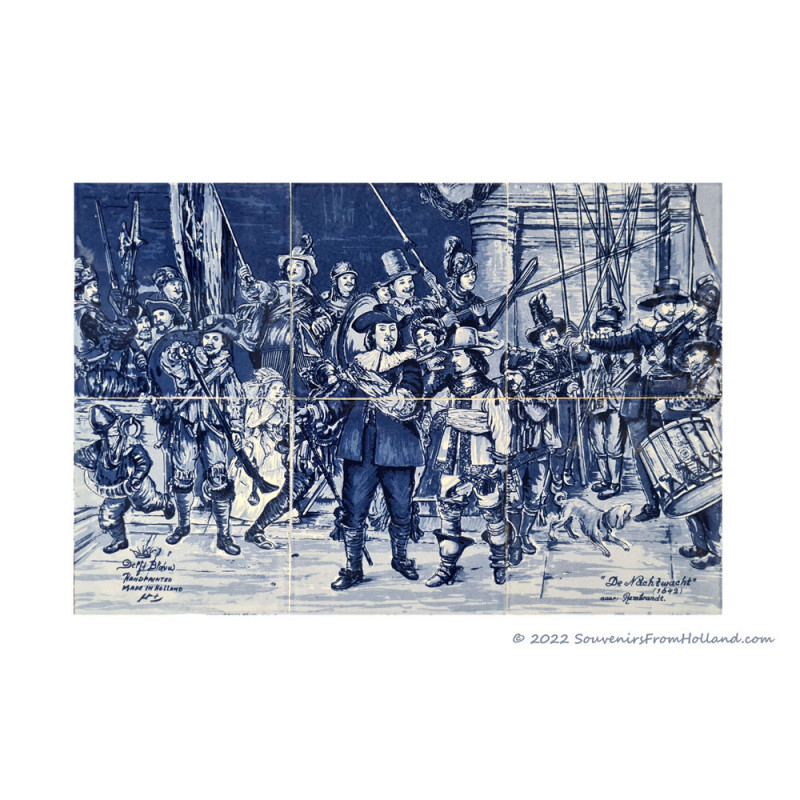 Nachtwacht Rembrandt - Klein Delfts Blauw Tegeltableau - set van 6 tegels