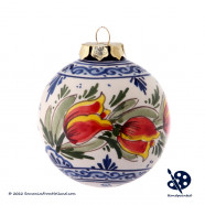 Kerstbal Tulpen Rand 5cm - Handgeschilderd Delfts Blauw
