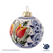 Kerstbal Tulp Dubbel 5cm - Handgeschilderd Delfts Blauw