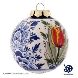 Kerstbal Tulpen Enkel 6,5cm - Handgeschilderd Delfts Blauw