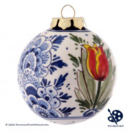 Kerstbal Tulpen Enkel 6,5cm - Handgeschilderd Delfts Blauw