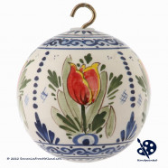 Kerstbal Tulpen Enkel 8cm - Handgeschilderd Delfts Blauw