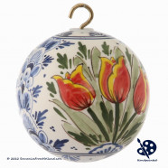 Kerstbal 3 Tulpen 8cm - Handgeschilderd Delfts Blauw