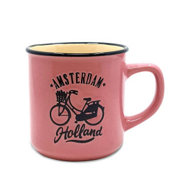 Roze Retro Camp Mug Amsterdam Fiets 200ml