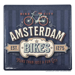 Amsterdam Bikes vintage tegel onderzetter - blauw