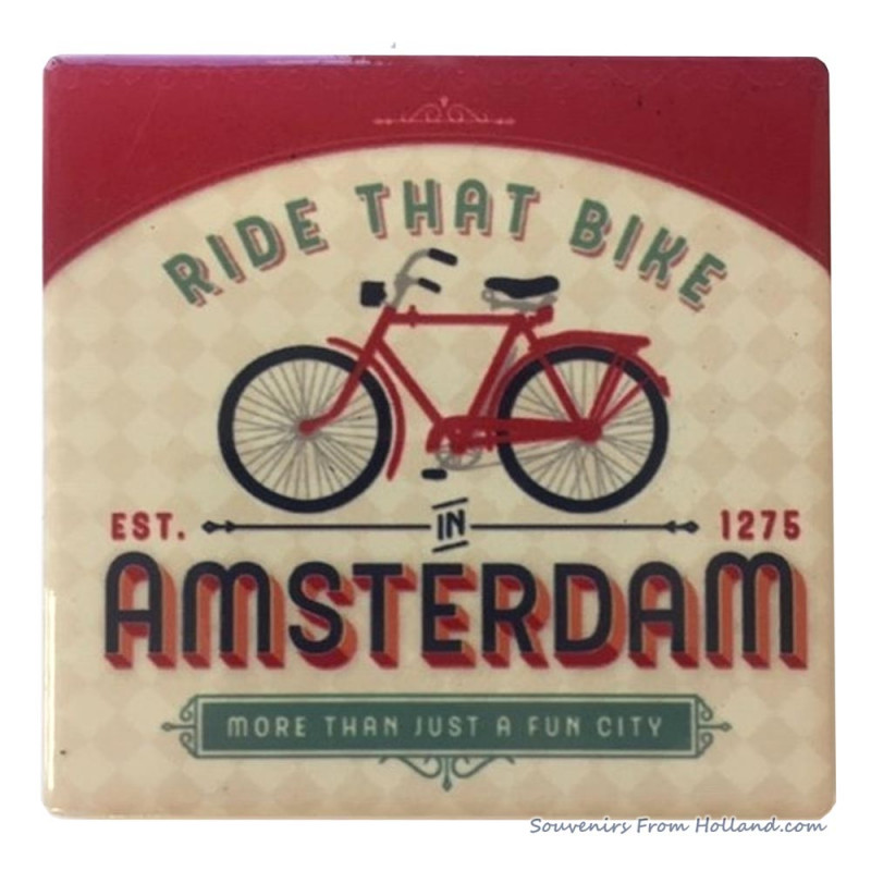 Ride that Bike vintage ceramic coaster - red