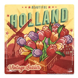 Holland Tulips vintage ceramic coaster