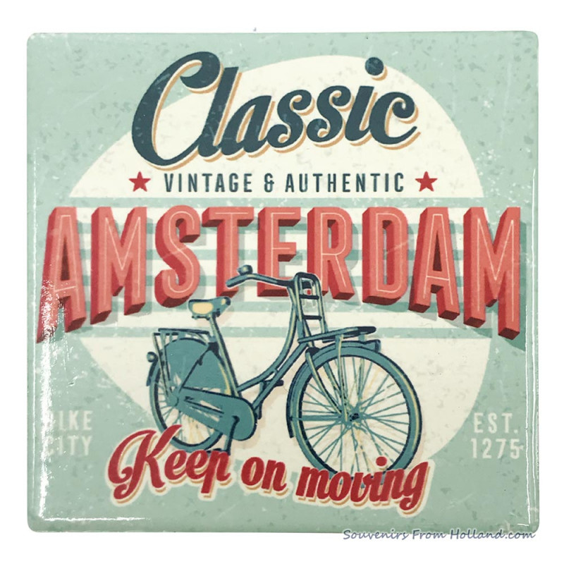 Amsterdam Bikes vintage ceramic coaster - green