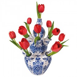 Red tulips in Delft Blue Tulipvase Flat Flower Window Sticker
