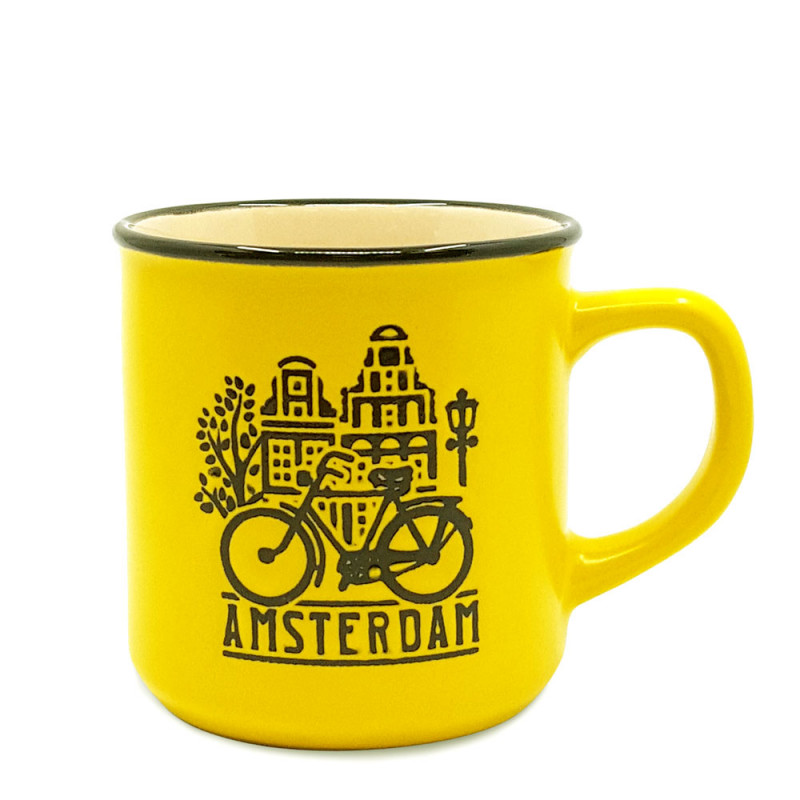 Gele Retro Camp Mug Amsterdamse fiets 200ml