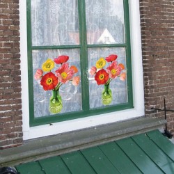 Mixed Poppies Flat Flower Window Sticker