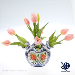 Ronde Tulpenvaas Dubbele Tulpen - Handgeschilderd Delfts Blauw