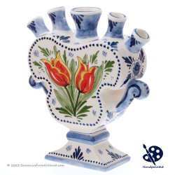 Tulipvase Flat double Tulip 17cm - Handpainted Delftware