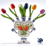 Tulipvase Flat double Tulip 17cm - Handpainted Delftware
