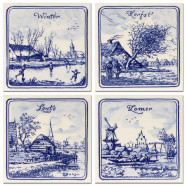 4 x Seizoenen - Delfts Blauwe Tegel 10,7x10,7cm