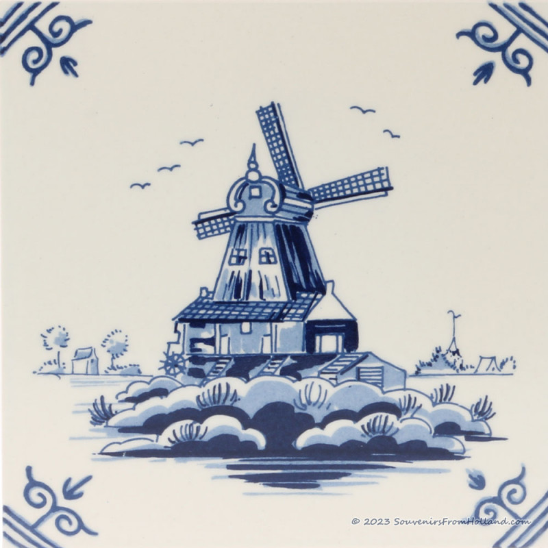 Landschap Molen C - Delfts Blauwe Tegel 13,1x13,1cm