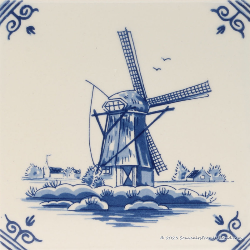 Landscape Windmill F - Delft Blue Tile 13,1x13,1cm