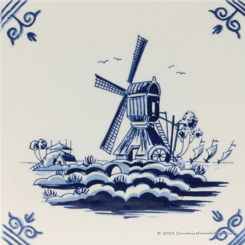 Landschap Molen G - Delfts Blauwe Tegel 13,1x13,1cm