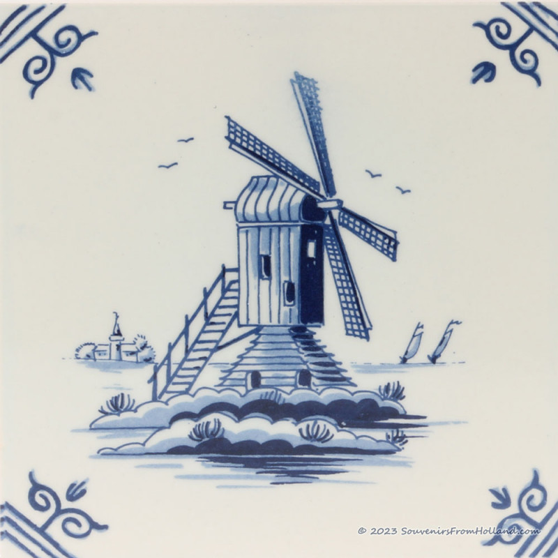 Landscape Windmill H - Delft Blue Tile 13,1x13,1cm