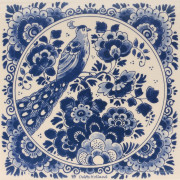 Peacock with Flowers - Tile...