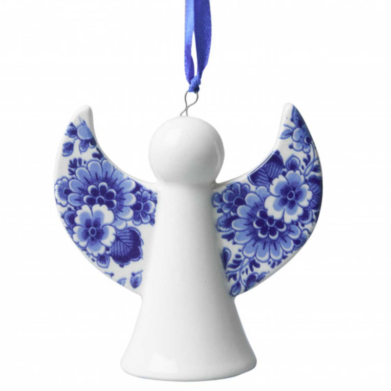Delft blue Christmas Angel met Flowers - Christmas Ornament