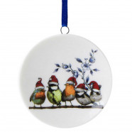 Mini wall plate Birds with Christmas hats - Christmas Ornament