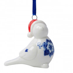Delft blue Bird with Santa hat - Christmas Ornament
