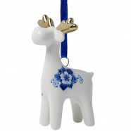 Reindeer Christmas Ornament Delft Blue with Gold