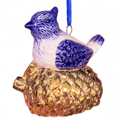 Vogel op gouden Dennenappel Kersthanger Delfts Blauw