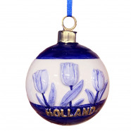Ball with Tulips X-mas Ornament Delft Blue with Gold