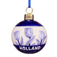 Kerstbal met tulpen Kersthanger Delfts Blauw
