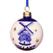 Ball with Windmill X-mas Ornament Delft Blue with Gold
