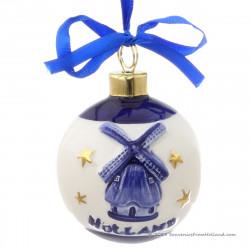 Ball with Windmill X-mas Ornament Delft Blue with Gold