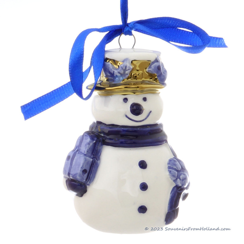 Sneeuwpop Kersthanger Delfts Blauw met Goud