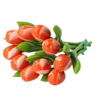 10 Oranje-Wit Houten Tulpen 20cm