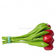 10 Red-White Wooden Tulips 20cm
