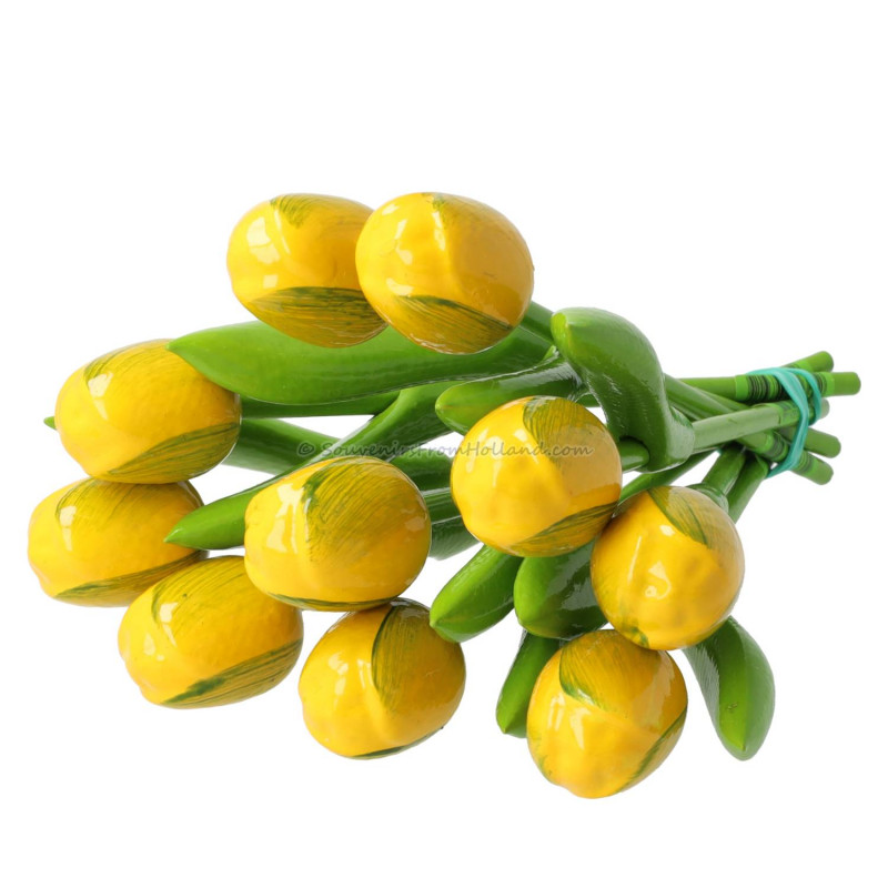 10 Yellow-Green Wooden Tulips 20cm