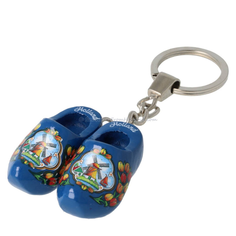 ひょうたんオブジェ Wooden Shoes Keychain Blue Windmill Tulips - • Souvenirs from Holland